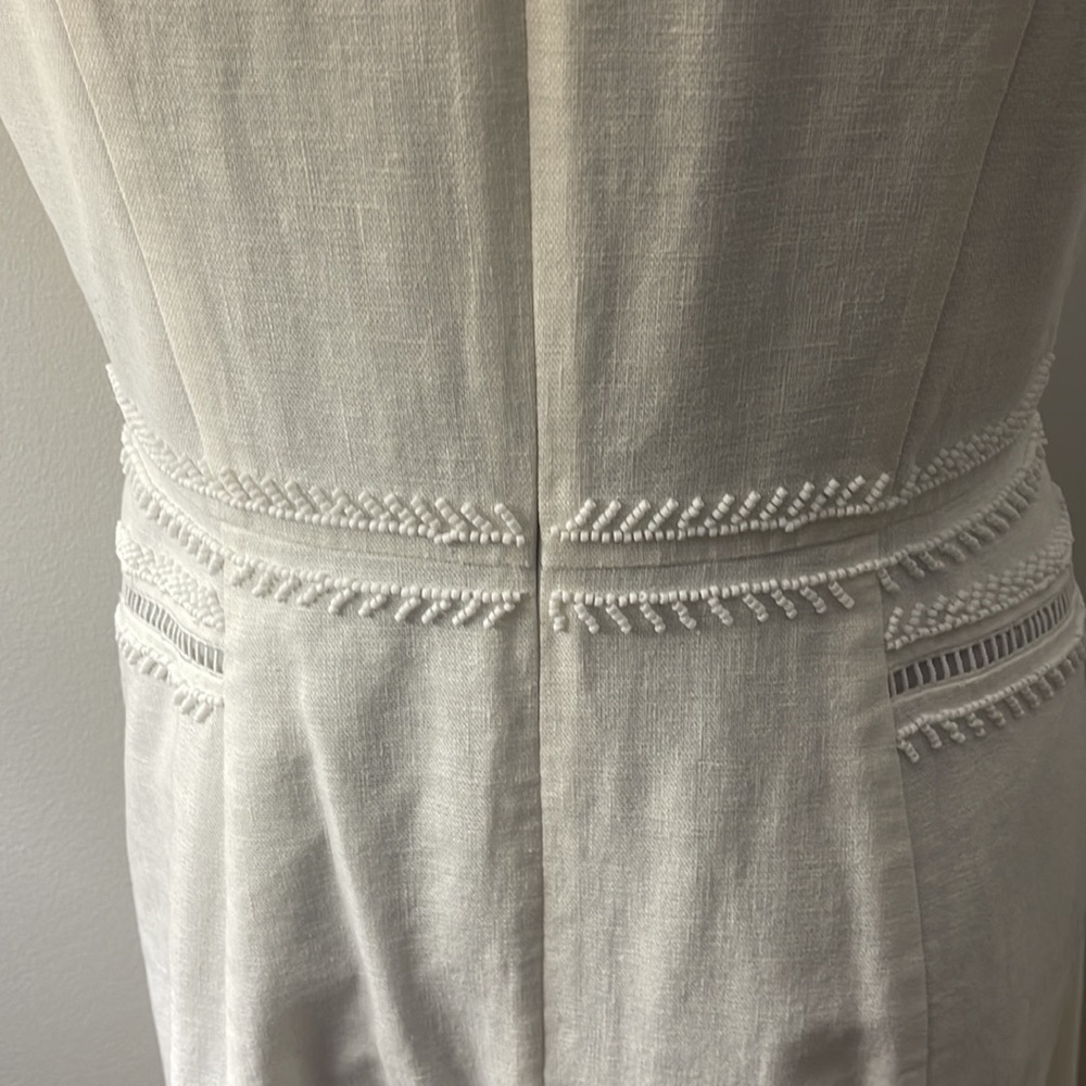 Kobi Halperin White Linen/Cotton Beaded Dress 10 - Picture 10 of 16